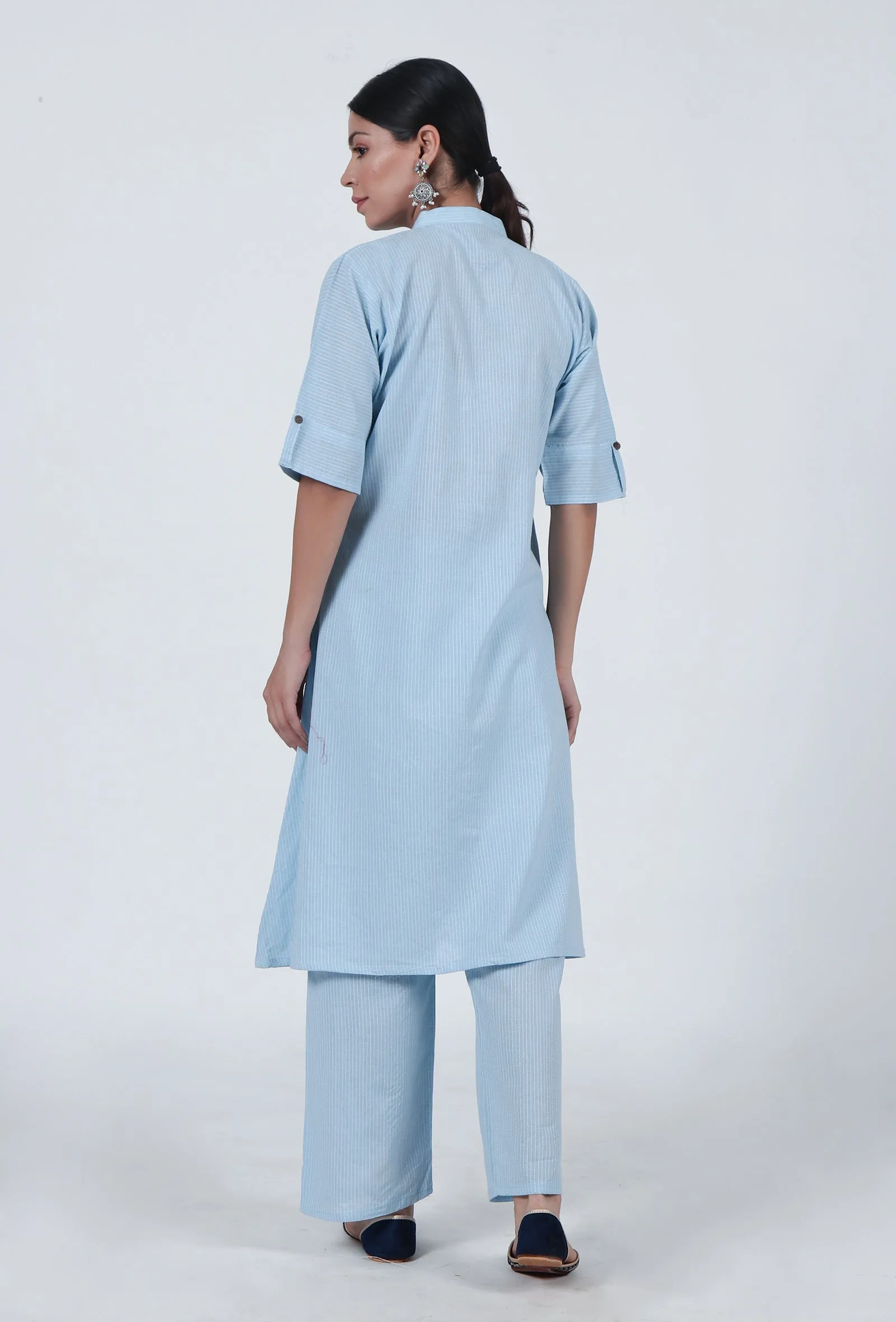 Set Of 2: Sky Blue Cotton Kurta & Pant Set