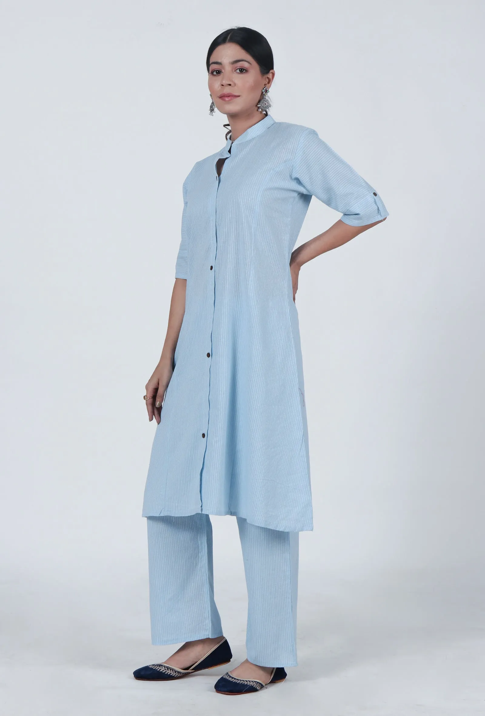 Set Of 2: Sky Blue Cotton Kurta & Pant Set