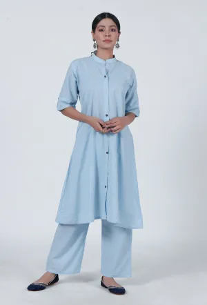 Set Of 2: Sky Blue Cotton Kurta & Pant Set