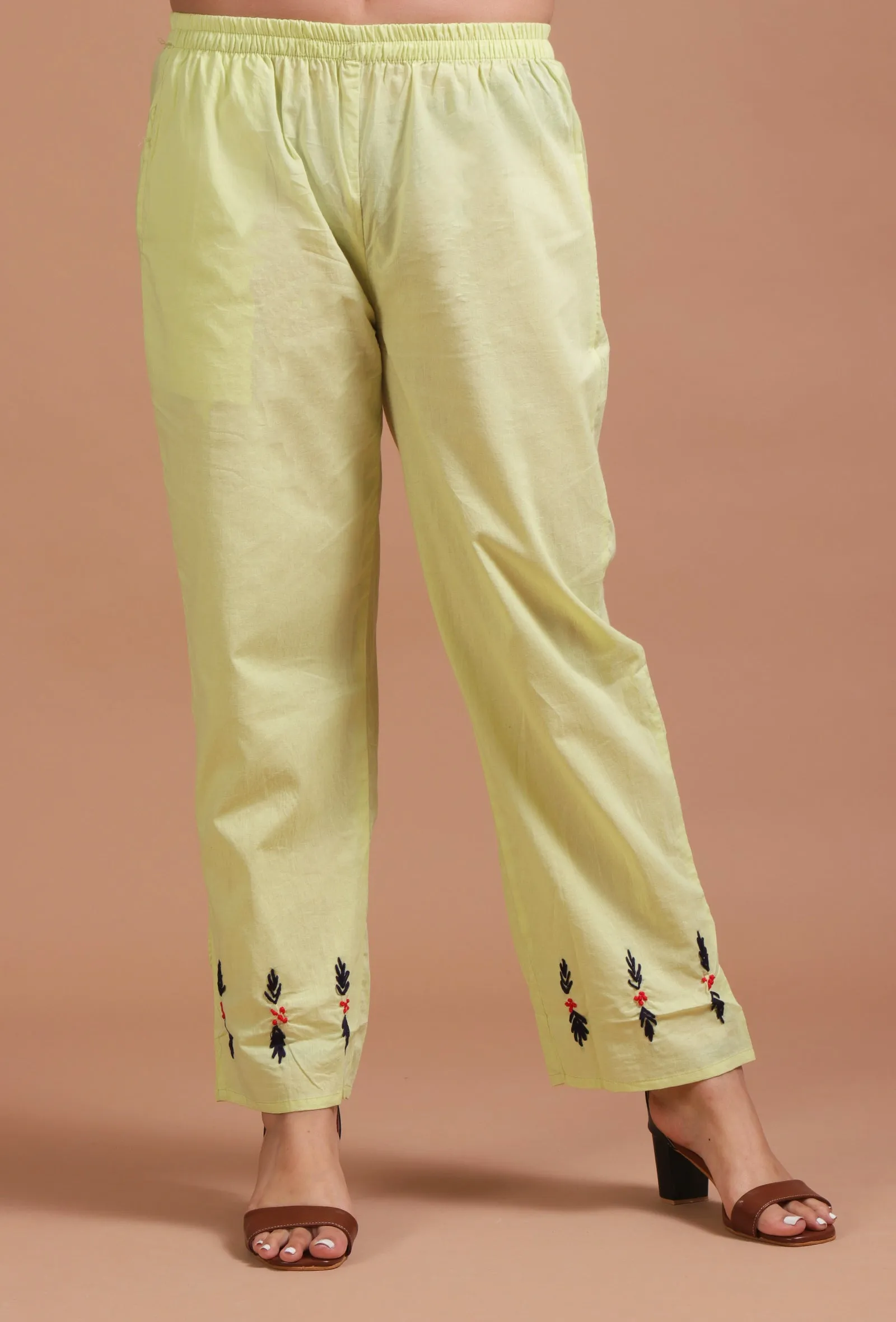 Set Of 2: Yellow Cotton Solid Plain Kurta & Pant Set