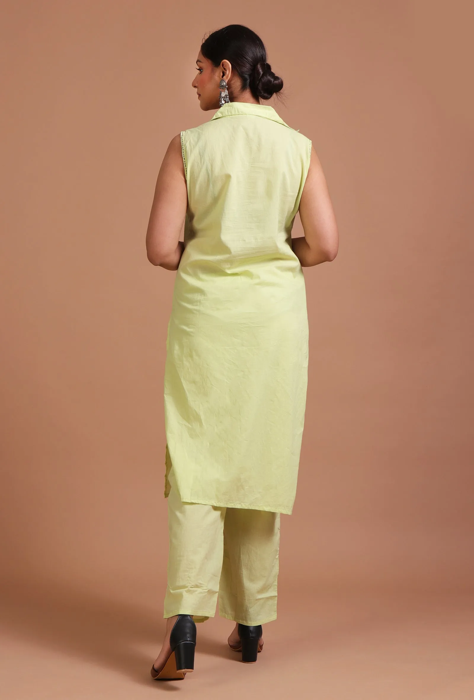 Set Of 2: Yellow Cotton Solid Plain Kurta & Pant Set