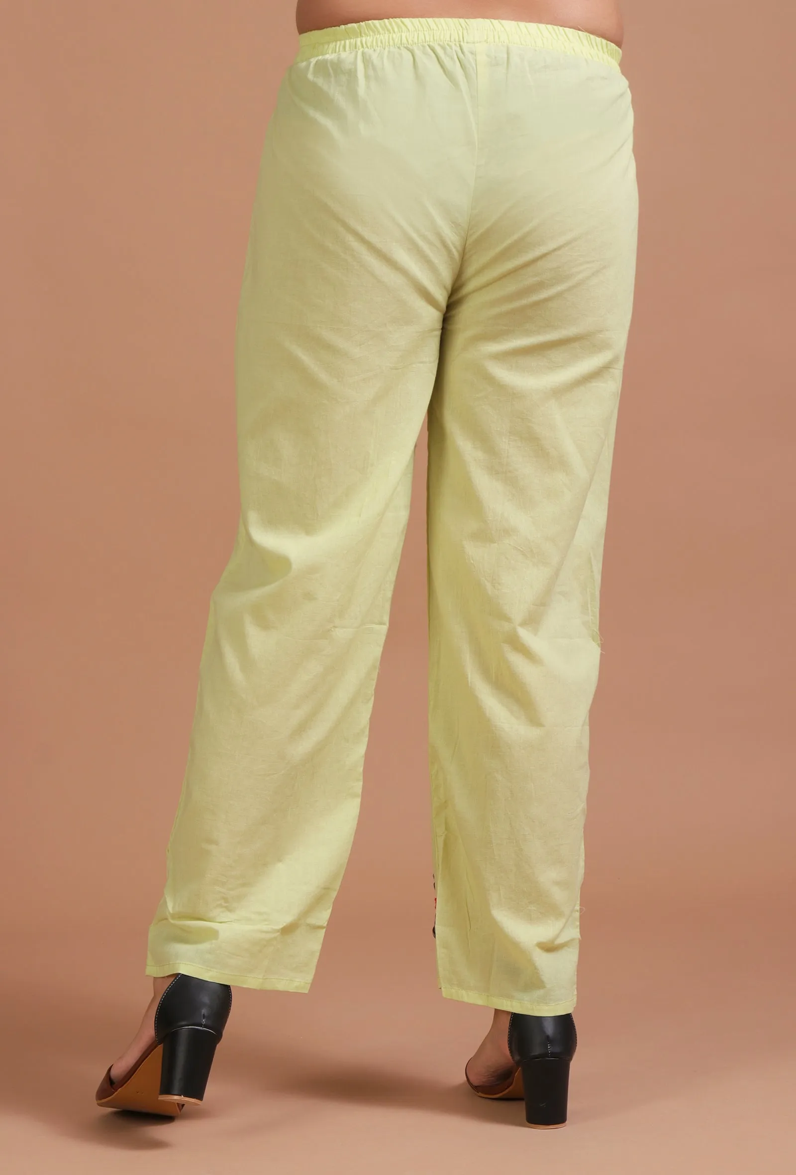 Set Of 2: Yellow Cotton Solid Plain Kurta & Pant Set