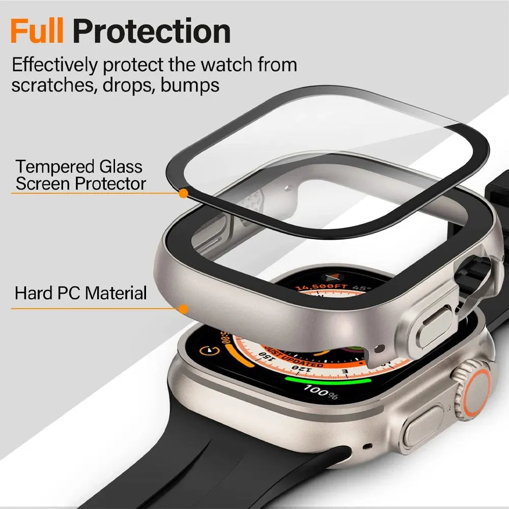 Shockproof Cover Bumper Case For Apple Watch Ultra Case 49mm Accessories PC Shockproof Bumper Tempered Glass Screen Protector iwatch Series Ultra 2