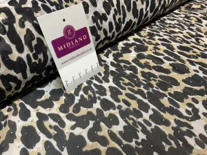 Silver dot on Cream Leopard Animal powermesh Stretch Dress Fabric M1785