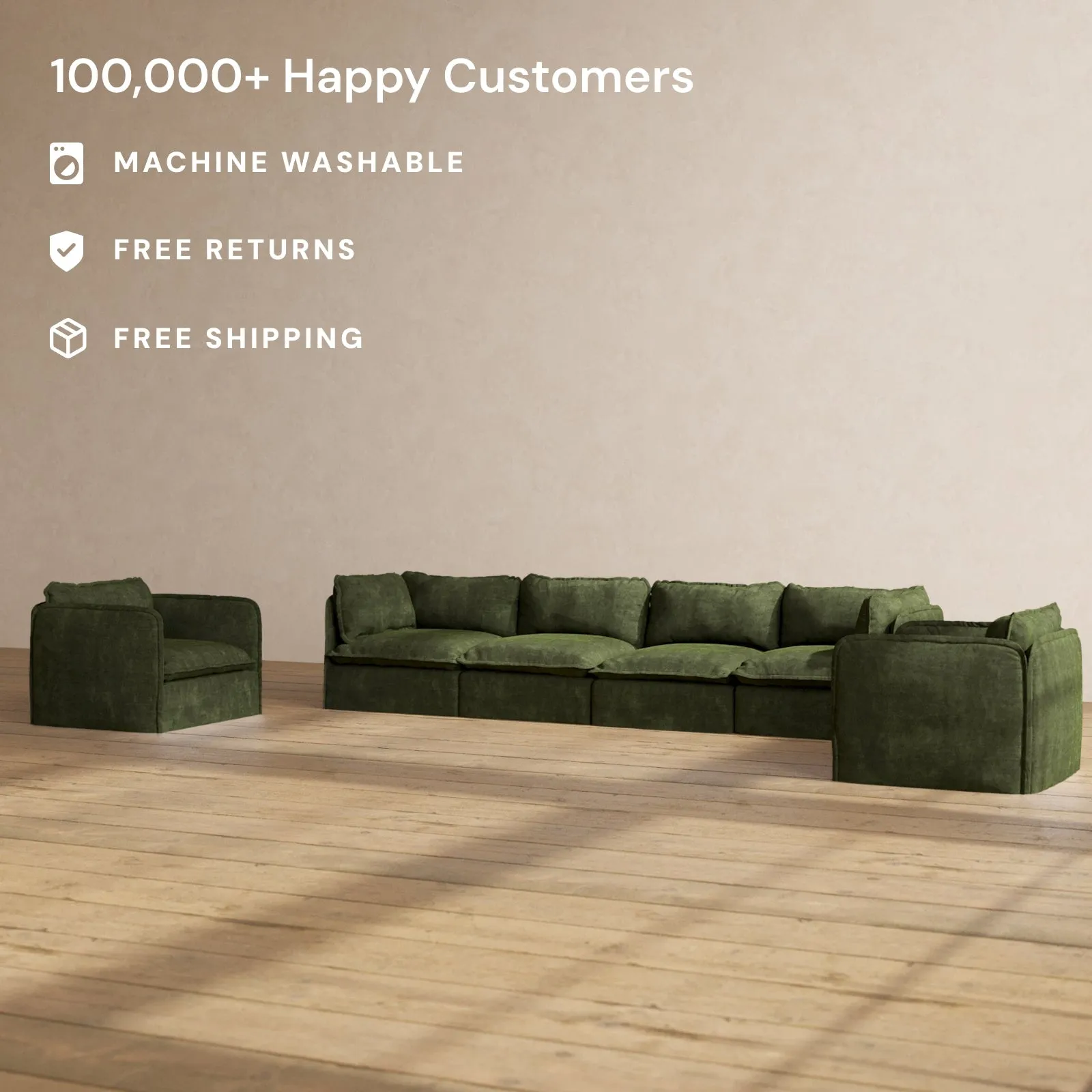 Slipcover Only - Modular Performance 4-Seater Sofa   Armchair Set | Luxury Velvet in Olive