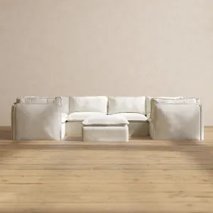 Slipcover Only - Modular Performance 6-Seater U-Sectional   Ottoman | Plush Weave in Eggshell