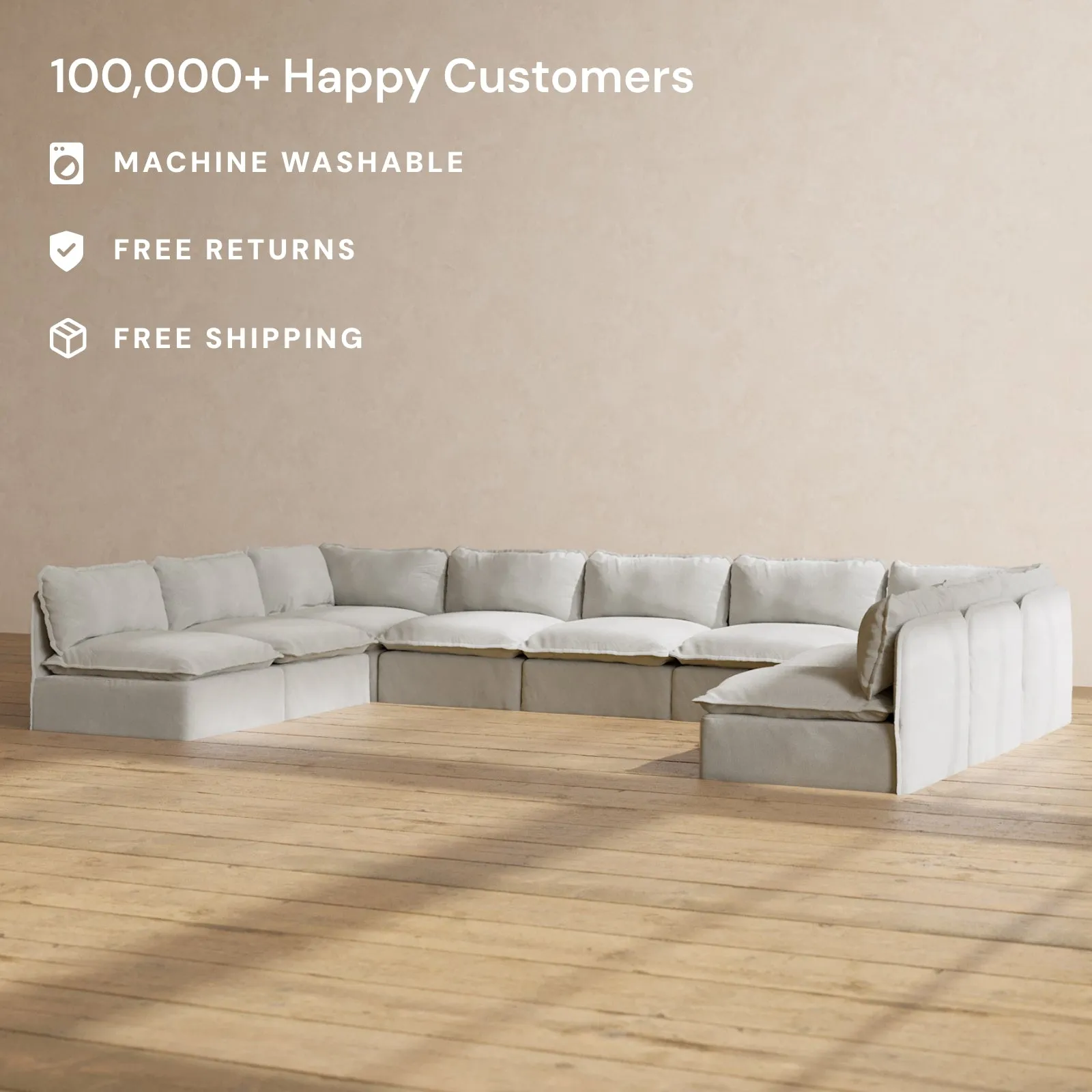 Slipcover Only - Modular Performance 9-Seater Open-Ends U-Sectional | Plush Weave in Cloud