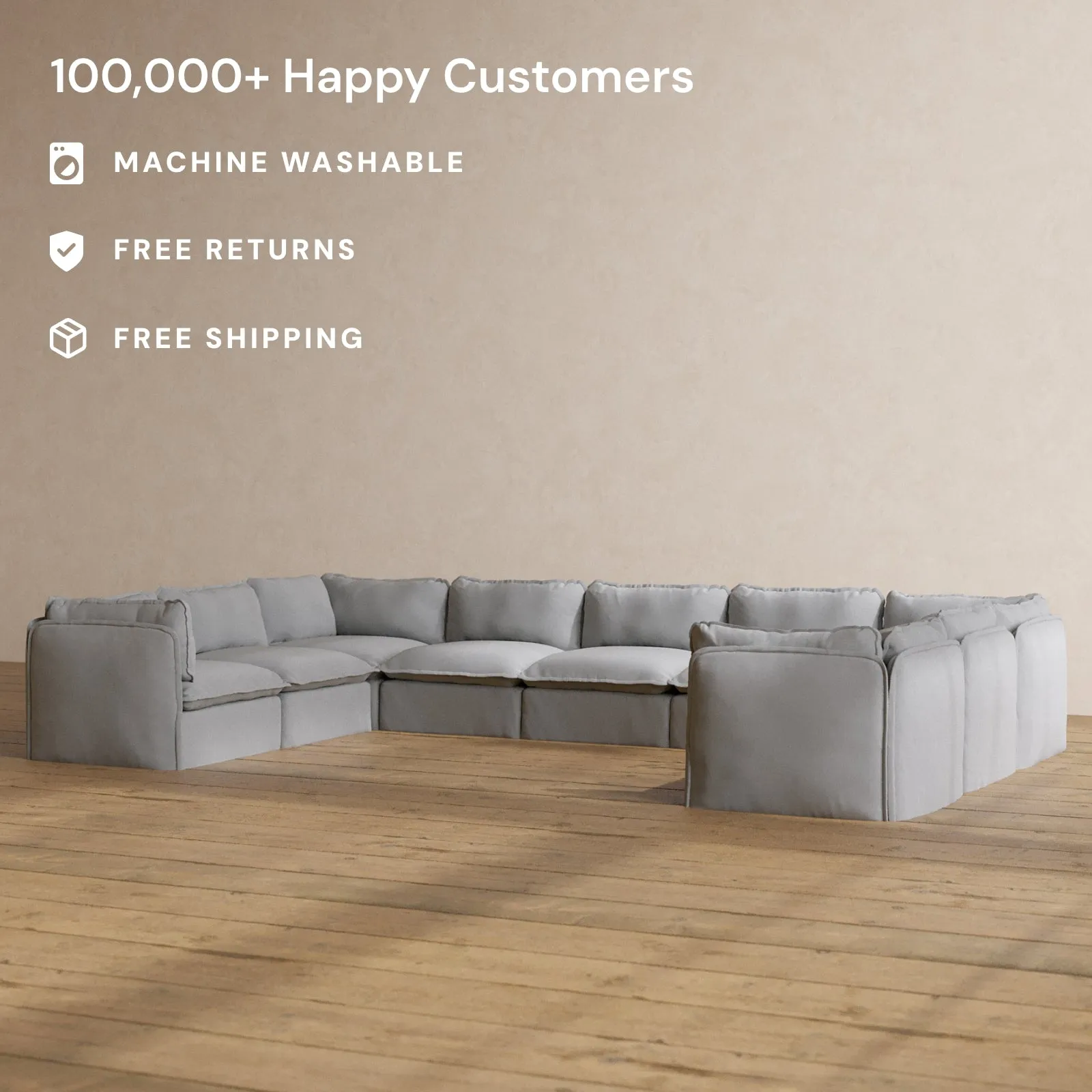 Slipcover Only - Modular Washable 9-Seater U-Sectional in Pumice