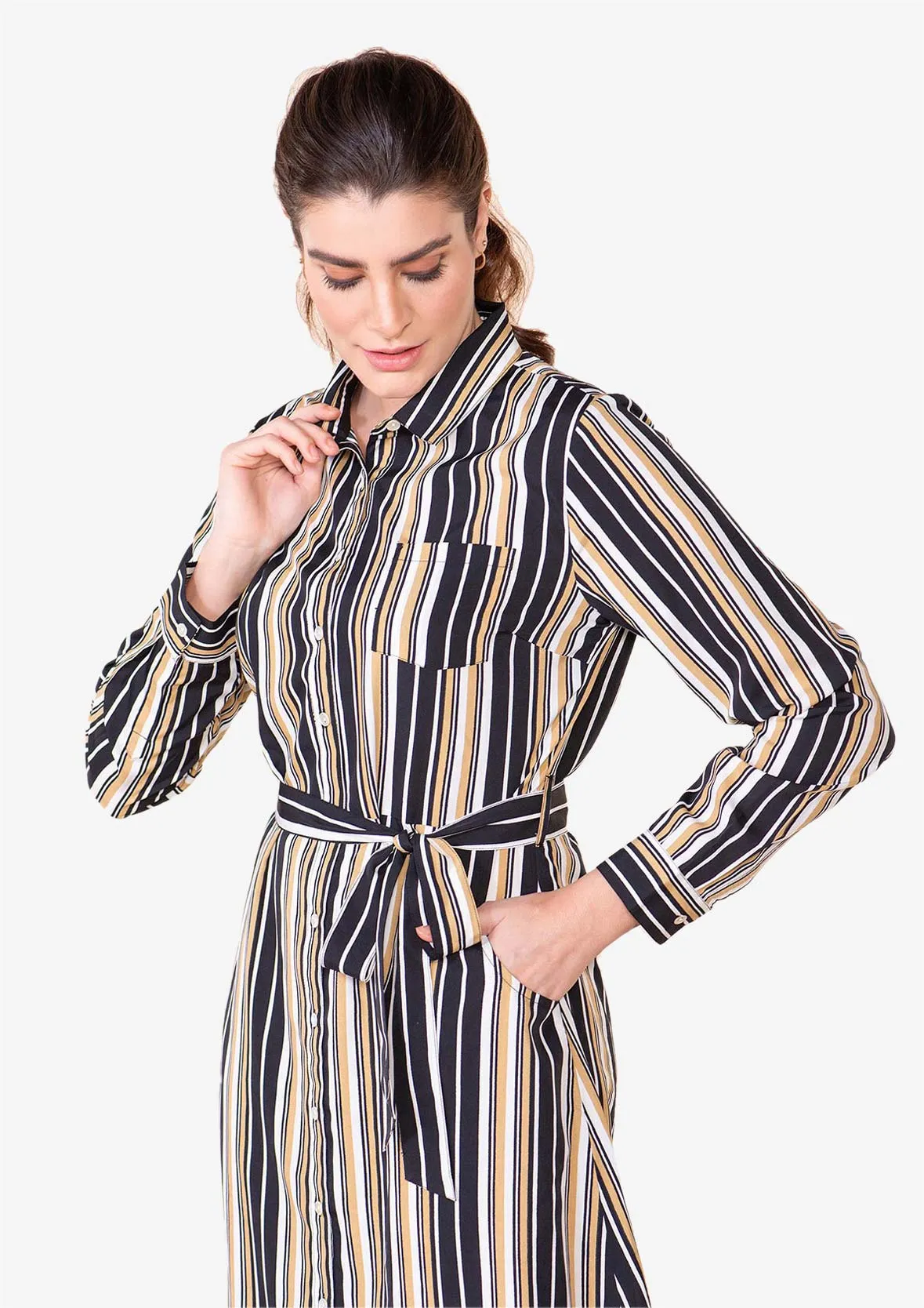 Striped Dress With Self-Tie Waist