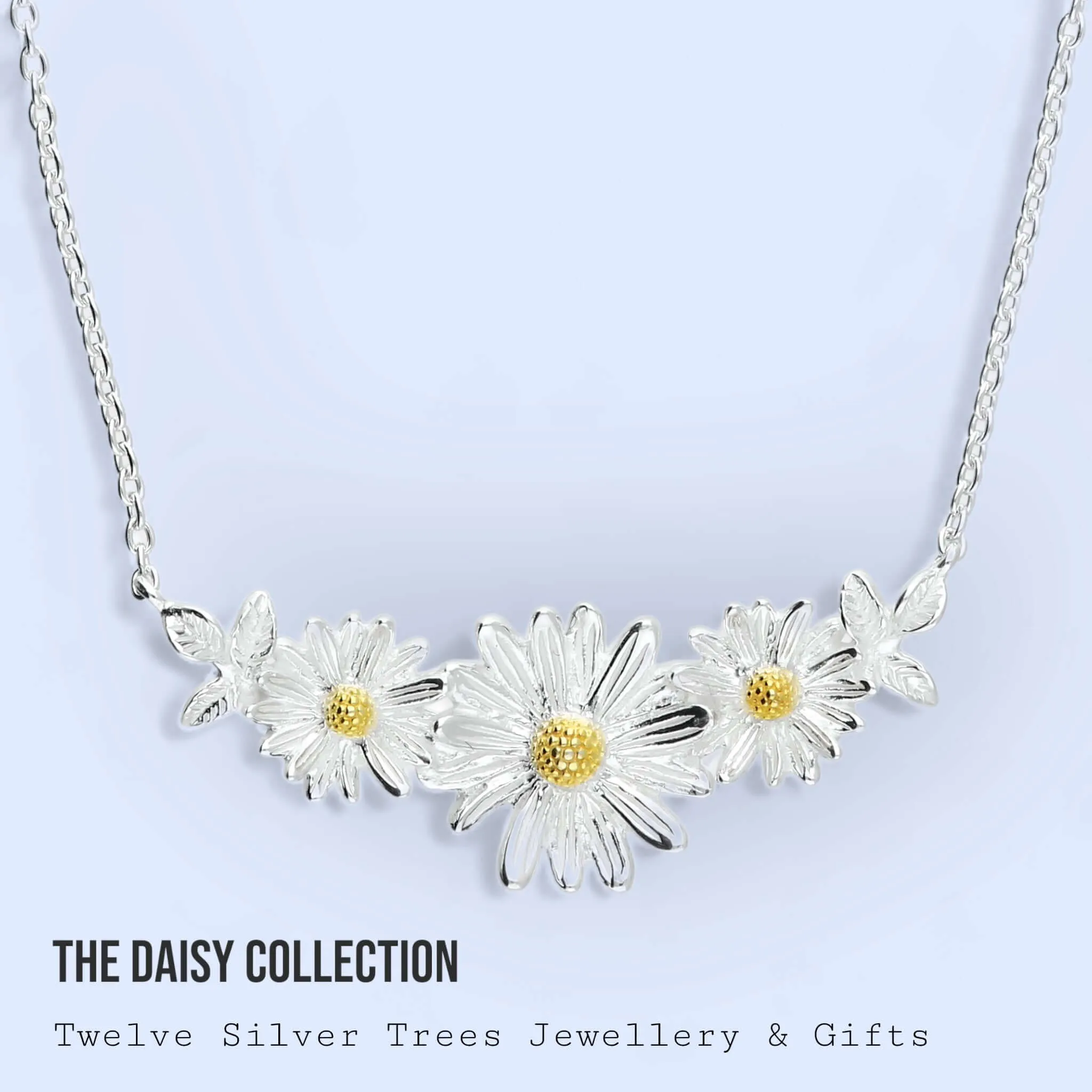 Three Daisy Chain Sterling Silver Necklace