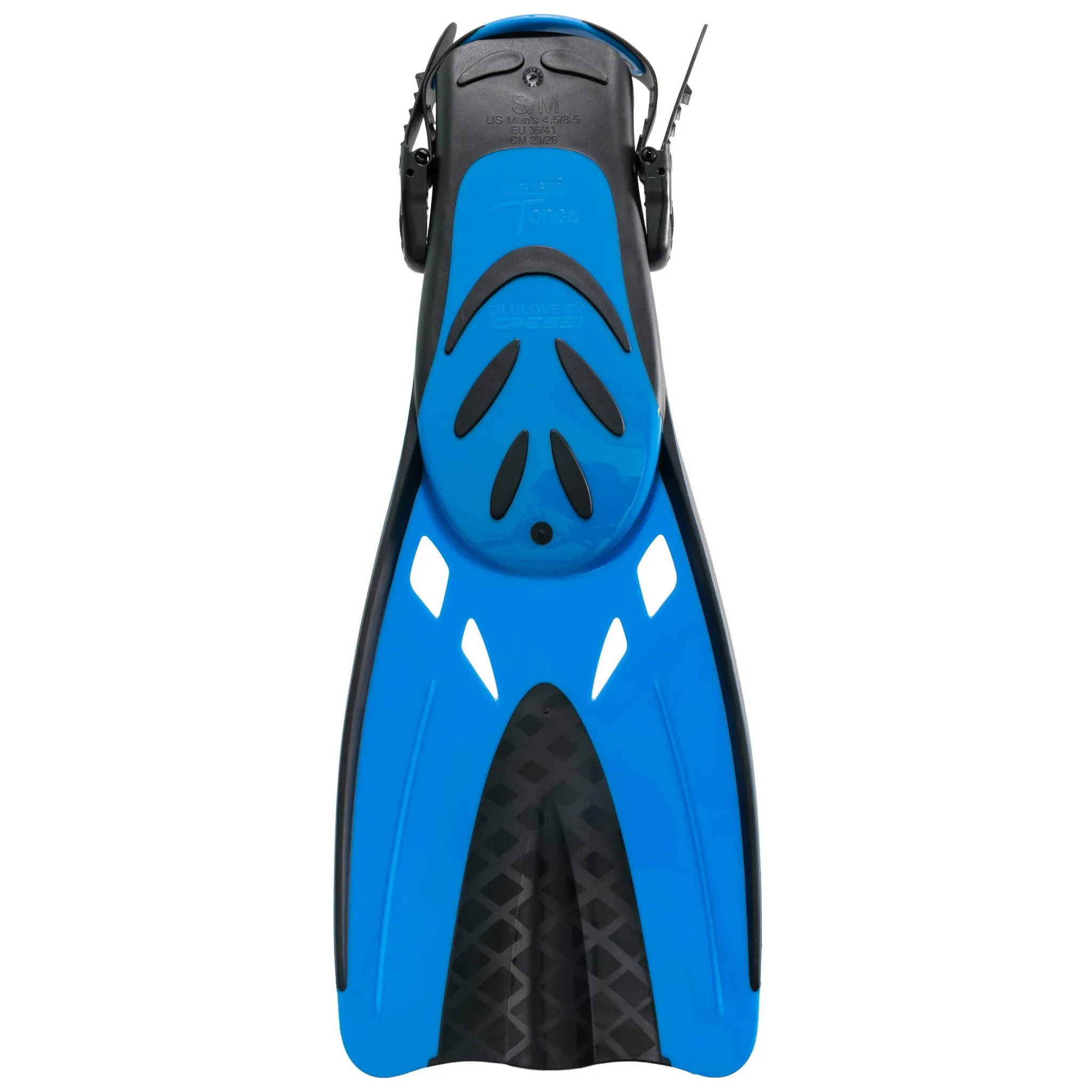 Used Cressi Tonga Short Open Heel Fins - Black/Blue - Large/X-Large (M:9-13 W:10-14)