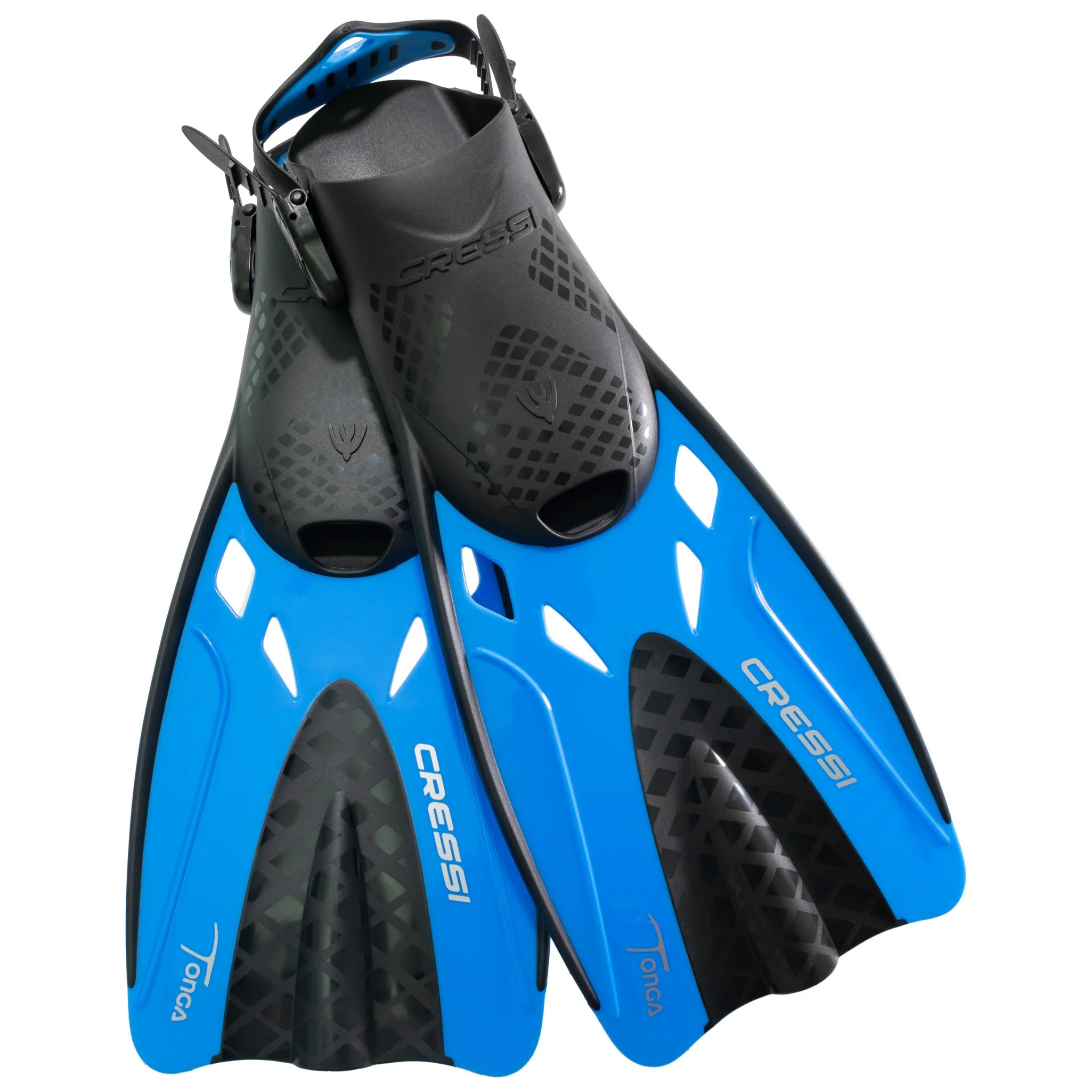 Used Cressi Tonga Short Open Heel Fins - Black/Blue - Large/X-Large (M:9-13 W:10-14)