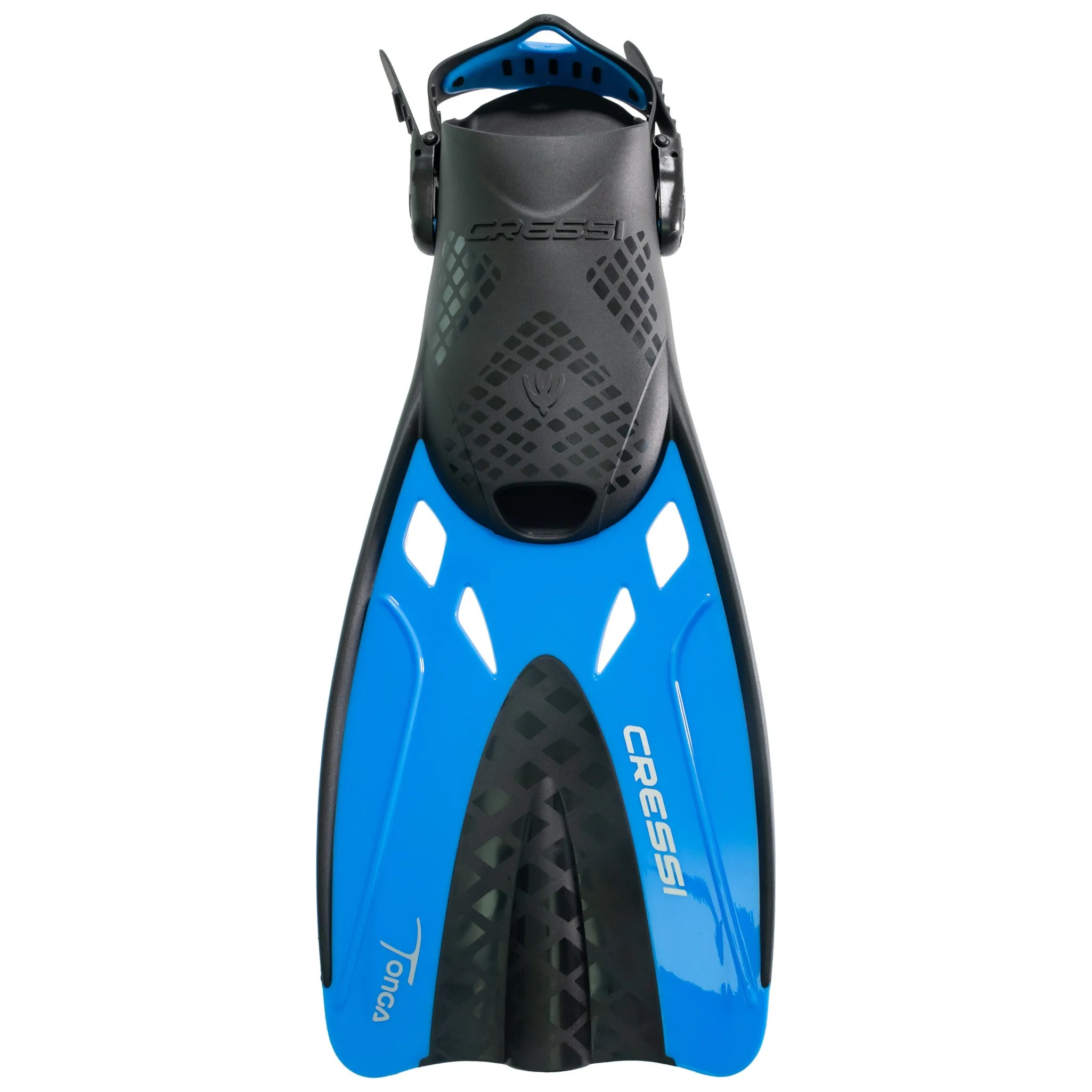 Used Cressi Tonga Short Open Heel Fins - Black/Blue - Large/X-Large (M:9-13 W:10-14)