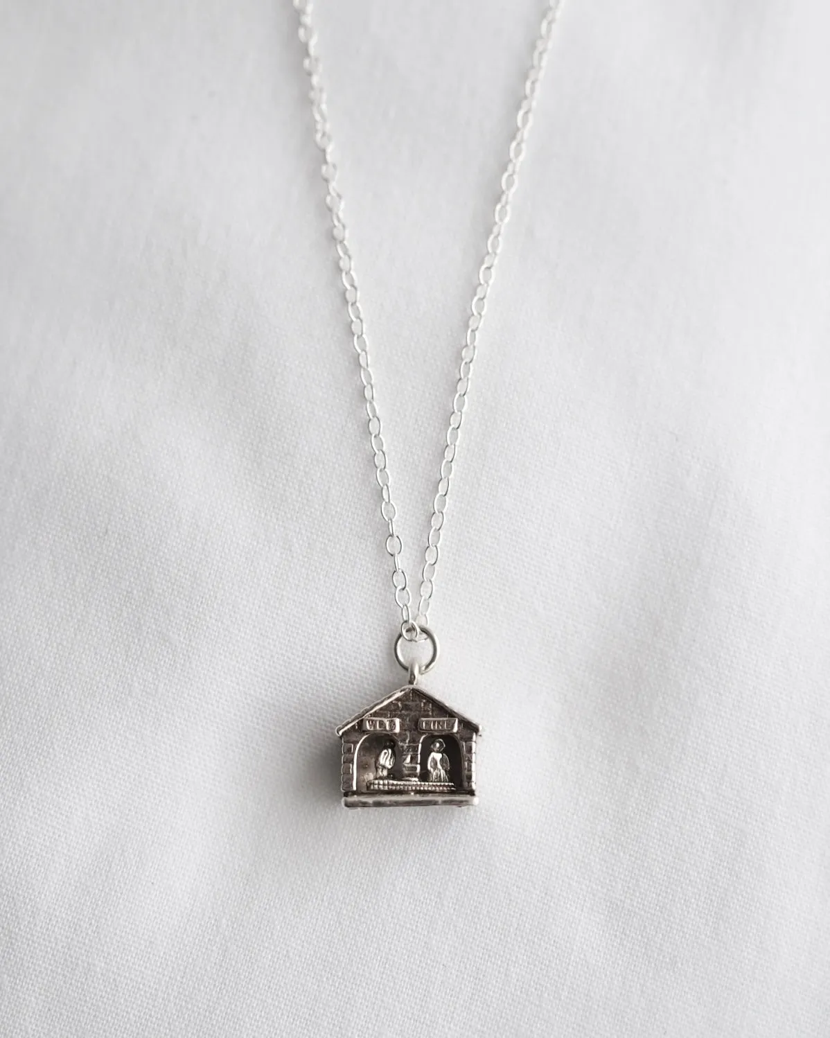 Vintage Silver Moving Weather House Charm Necklace