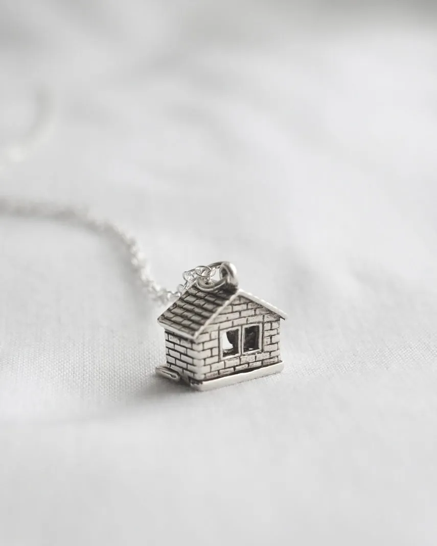 Vintage Silver Moving Weather House Charm Necklace