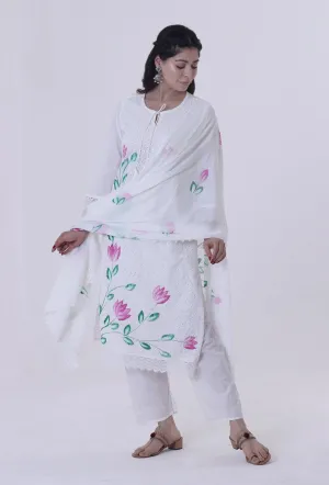 White Cotton Chikankari Laces Dupatta