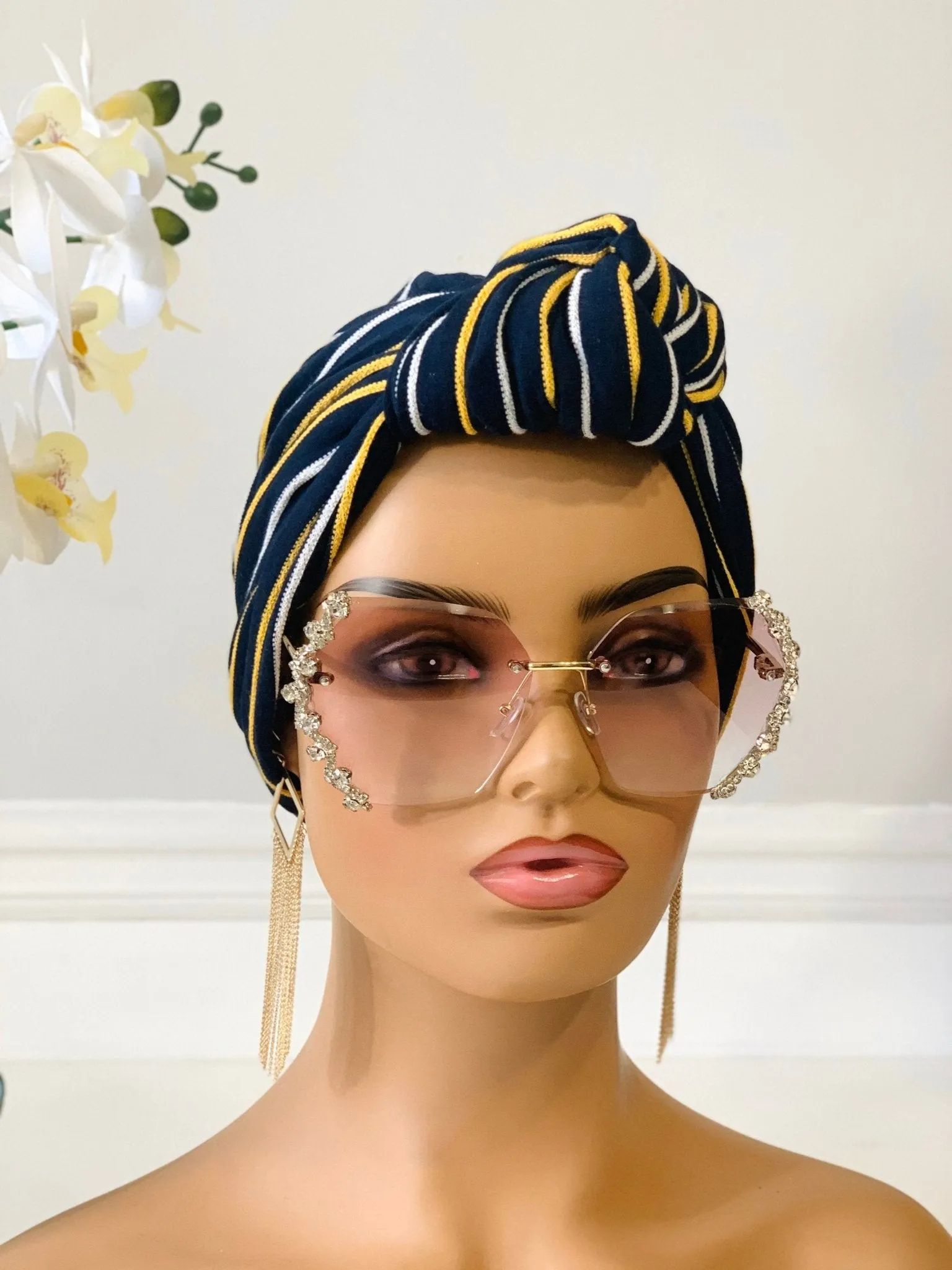 Yellow Stripe Pretied Knotted Turban